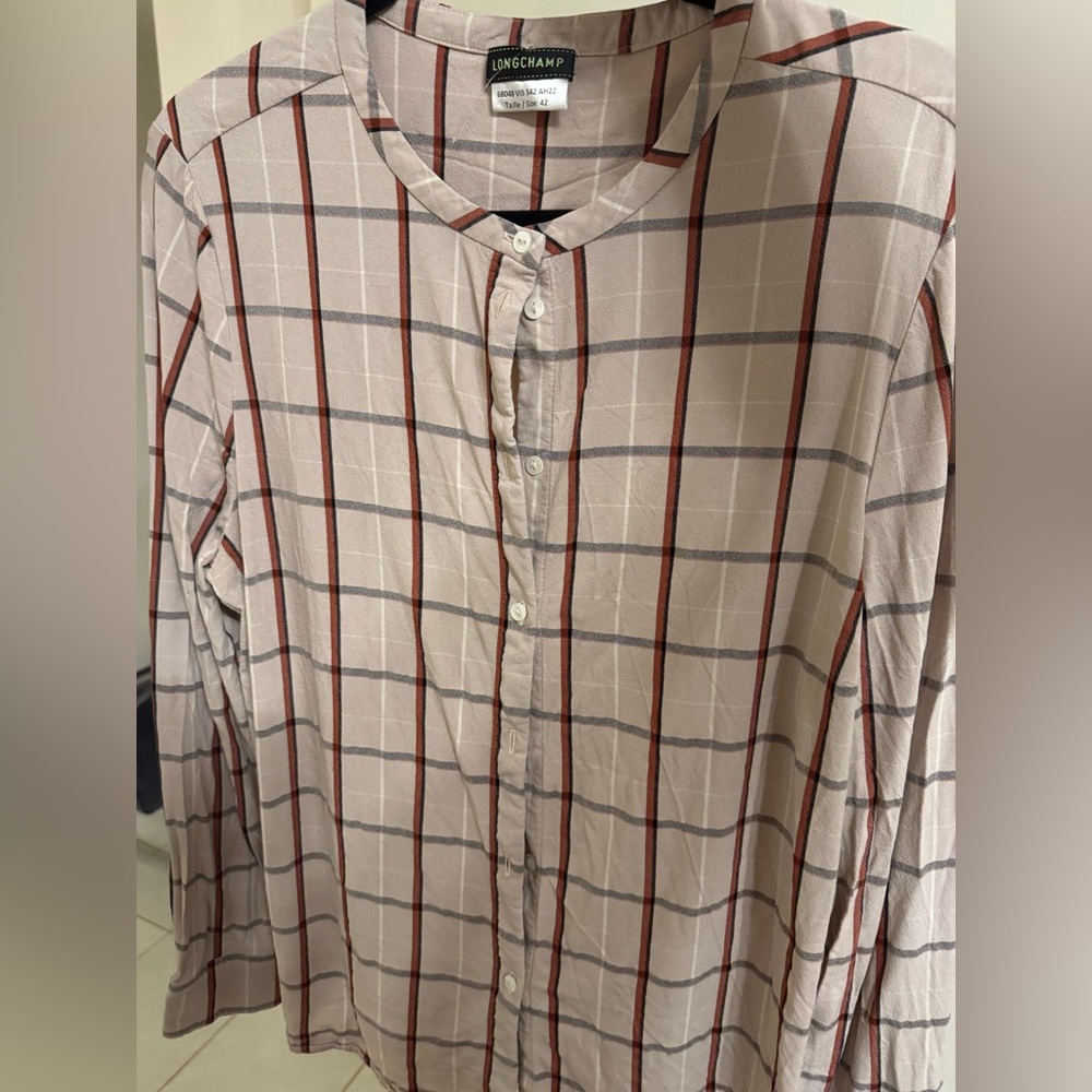 Longchamp Beige and Red Plaid Button Down Shirt